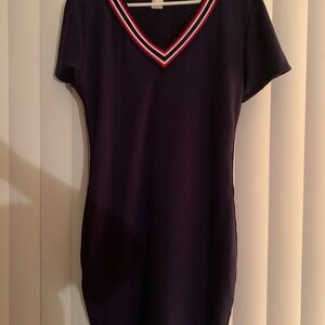 VENUS Navy Mini Dress with Red and White Trim